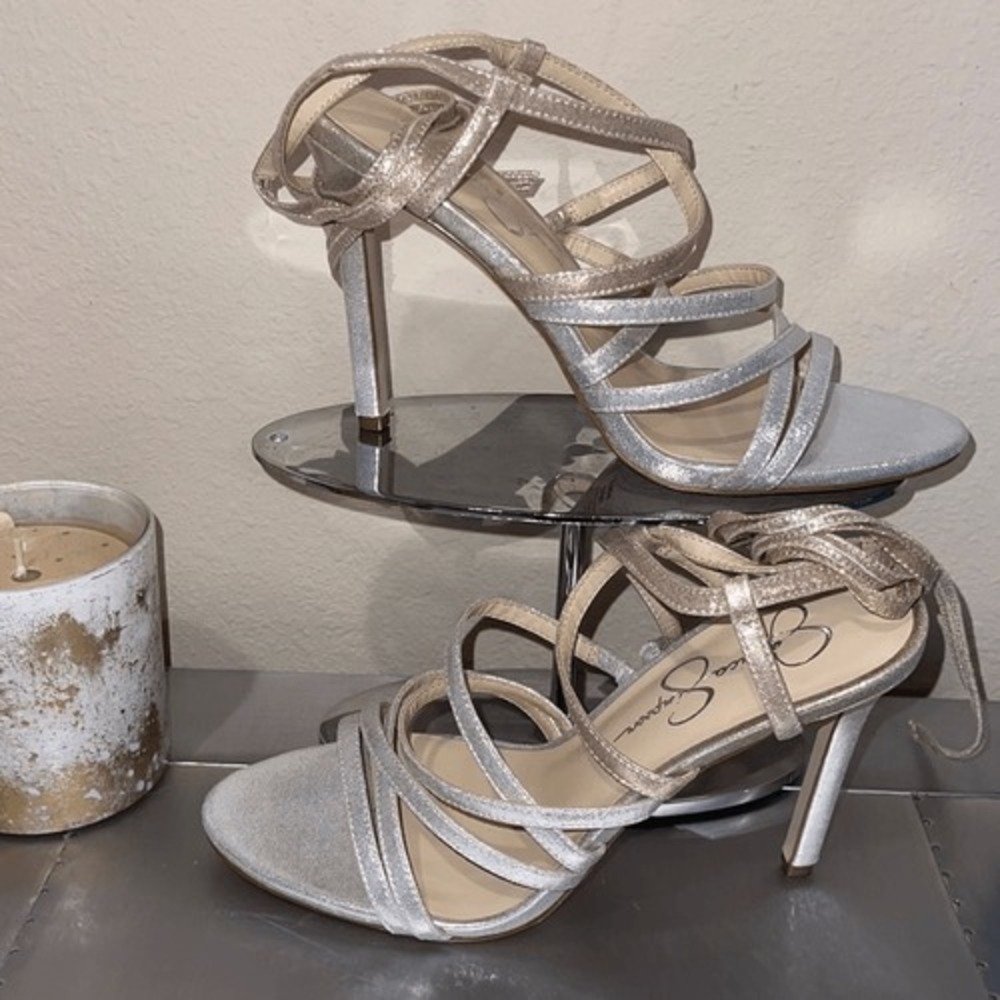 JESSICA SIMPSON SANDAL‎ stiletto gold & silver NEW shoes Womens size 9